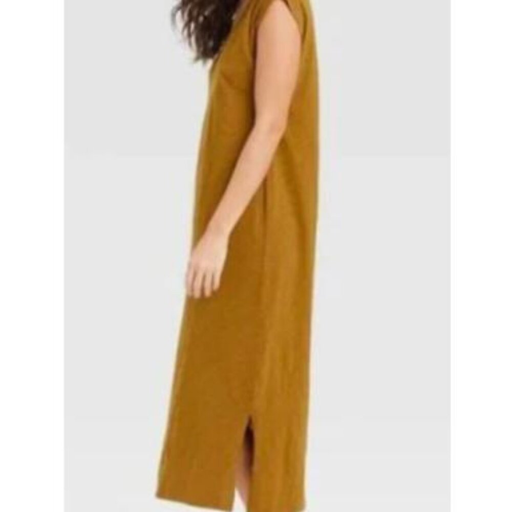 New Universal Thread Midi V-Neck Shirtdress, brown (heather mustard), large - Picture 5 of 5